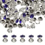 Boutons en cuir avec strass, 70 ensembles, 6 mm, bleu foncé, argenté