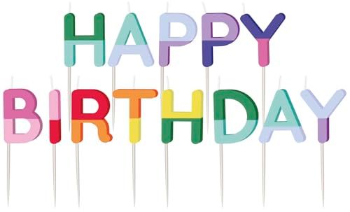 Folat 27788 Verjaardagsdecoratie Kleurrijke Candel-Happy Birthday Stripetastic Partyartikelen voor Kinderen en Volwassenen, Veelkleurig