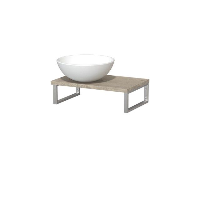 Maxaro Modulo Toiletmeubel 41 cm Lichtgrijs Eiken Keramiek Waskom RVS Wandbeugels