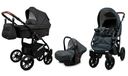 BabyLux Optimal 3 in 1 Système de voyage pour bébé Siège auto Housse de pluie amovible Chancelière Roues porteuses Nouveau-né à bébé Noir Flex Noir Cadre