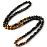 Memphis Kralen Ketting Heren Zwart Onyx Bruin Tijgeroog - 50cm