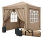 Quick Star Pavillon pliant 2 x 2 m brun beige avec 4 poids de pied, 4 parois latérales Easy-Velcro (2 fermetures éclair, 2 fenêtres), pavillon pop-up pliable, avec sac de transport