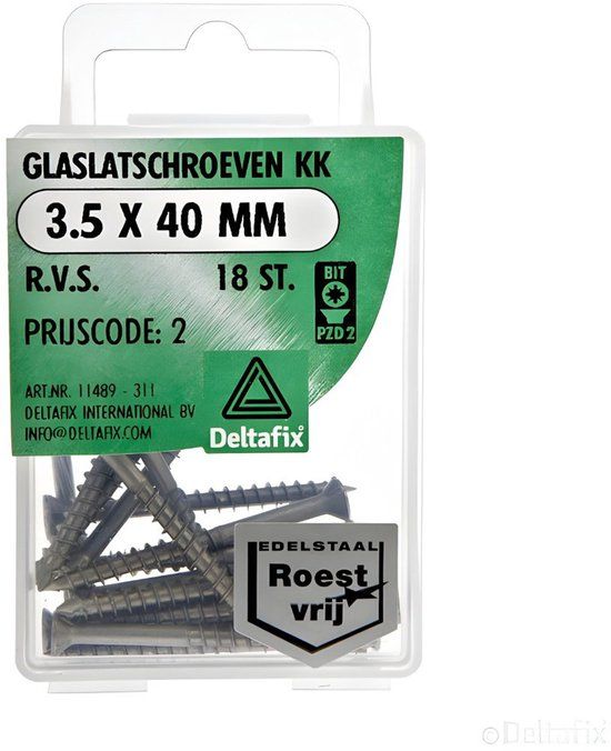 Deltafix Glaslatschroeven kruiskop 3.5x40mm rvs 18 stuks