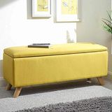 BAKAJI Opbergpoef voor slaapkamer, voetenbank, houten bank, Hopsack stoffen bekleding, gestoffeerde zitting om te openen, 103 x 40 x 44,5 cm (mosterd)