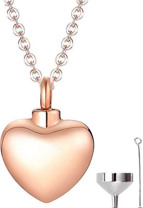 Hemelwinkel Luxe Ashanger - met Ketting - Rosé Gold - Druppel - Mini urn - Metaal - 2.6 x 1.9 cm - 55 cm
