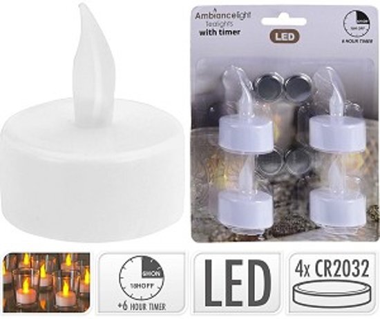 - LED theelicht waxinelicht met timer op batterij inclusief pak a 4 stuks