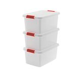 Keter K-Latch Opbergdozen van kunststof met deksel, transparant, met handgrepen, ideaal voor kleding en garages, 43 l, 59 x 39 x 28 cm, 3 stuks