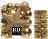 Shoppartners Bv Boules de Noël 5-6-8 cm 32x pièce avec étoile sommet et guirlande or - plastique