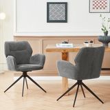MODFU - Set Van 2 Eetkamerstoelen - Draaibaar Met Armleuningen - Modern - Voor Eetkamer - Chenille En Metaal - Donkergrijs