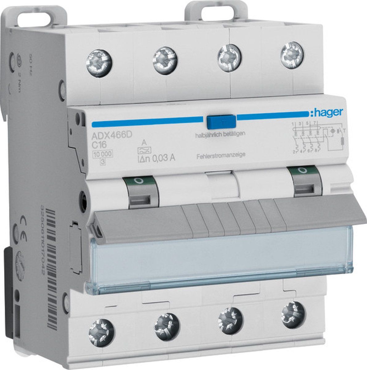 HAGER Aardlekautomaat ADX466D FI-LS 4P 10kA C-16A 30mA