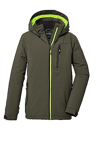 killtec Boys' Functional Jacket with Hood - Waterproof Winter Coat - Dark Olive - Size 116