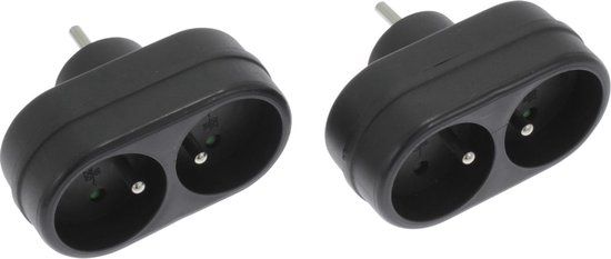 Q-Link Verdeelstekker - Domino - 2-pack - Zwart