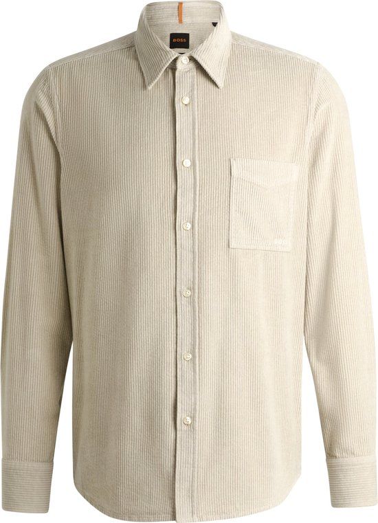 Boss Relegant_6_M Casual Overhemd Heren - Beige - Maat L - Lange Mouw - Slim Fit - Katoen - Zakelijk