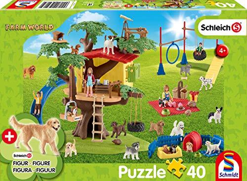 Schleich Farm World, Fröhliche Hunde. Puzzle 40 Teile, mit Add-on (eine Original Figur): Kinderpuzzle mit Add-On, 40 Teile
