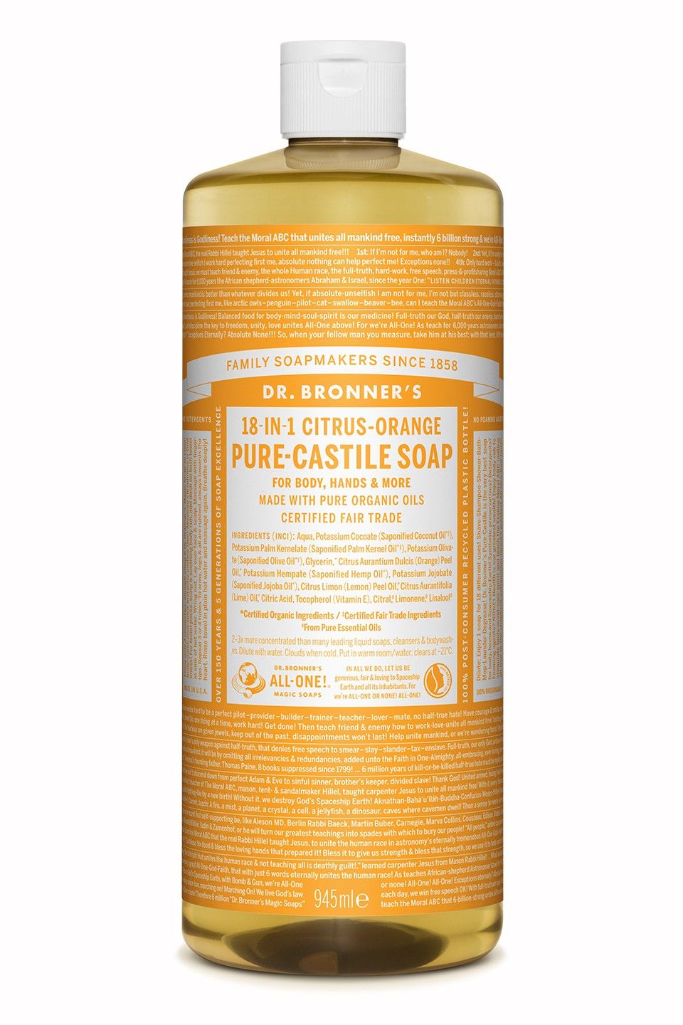 Dr. Bronner's 18-IN-1 Citrus Orange Liquid Soap - 945ml