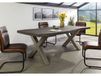 FREEFORM Table à manger 220x100 en bois de manguier laqué gris taupe pieds en X gris