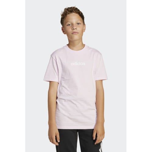 adidas uniseks-kind Essentials Linear Logo Shirt, clear pink/white, 11-12 Years