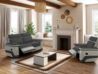 Vente-unique Relax driezitsbank + fauteuil van microvezel TALCA - Antraciet en licht grijs