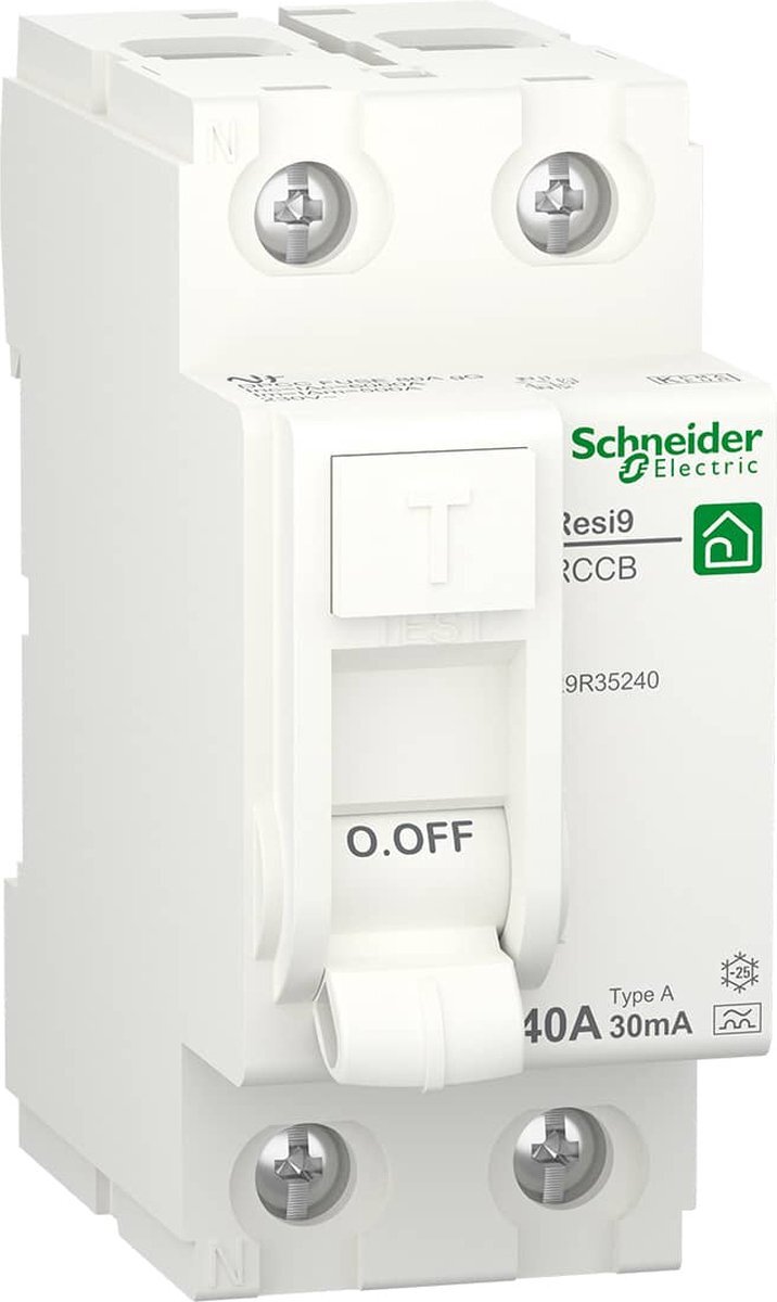 SCHNEIDER ELECTRIC Aardlekschakelaar - 2P - 40A - 6000A - 30mA - Type A - Resi9 - - R9R35240