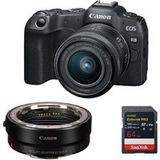 Canon Hybride Camera EOS R8 Zwart + RF 24-50mm f/4.5-6.3 IS STM + Adapterring EF-EOS R + SanDisk 64GB Extreme Pro SDXC UHS-II U3 300MB/s