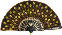 Faram Party Spaanse handwaaier - zwart/goud - pailletten - kunststof/polyester - 24 x 44 cm