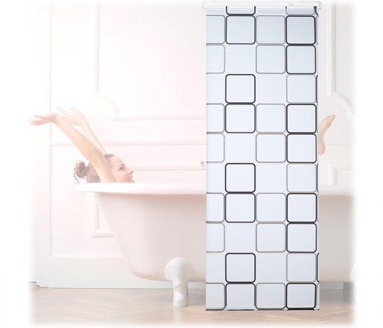 Relaxdays Douchegordijn met Rolsysteem - Retro Design - 80x240cm - Wit/Grijs