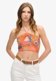 Superdry - Kort geweven topje met uitsnijdingen - Dames - Tops - Vera Floral Orange - UK16/EU44