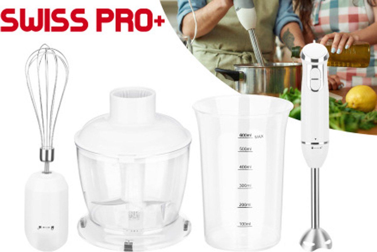 Swiss Pro+ Staafmixer Set - Staafmixer, Blender & Klopper - Wit