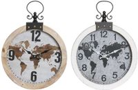 DKD Home Decor Muurklok Kristal Ijzer Hout MDF Wereldkaart (2 Stuks)