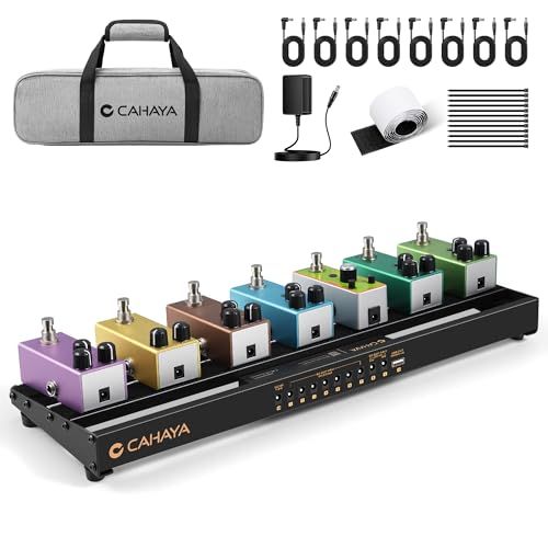 CAHAYA Guitar Pedal Power Supply, Compact, Lightweight, Aluminum Alloy, Integrated Power Supply, DC Cables, USB Output, Carrying Bag and Adapter, 49 x 13 cm, 0.86 kg