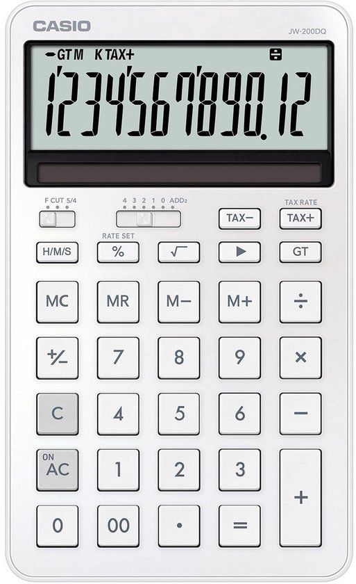 Casio JW-200DQ Middelgrote Desktop Calculator met Aluminium Voorkant, Wit