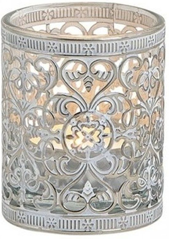 Waxinelicht/theelicht houder zilver antiek 7 cm