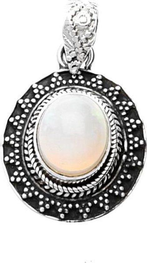 Zilveren Opaal ovaal bewerkt 7 kettinghanger