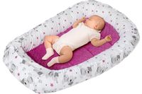 Medi Partners Babynest Knuffelnest 100% Katoen Nest Reis Bed voor baby's 100x60x15cm Uitneembaar inzetstuk (Teddy met een donkerroze Minky)