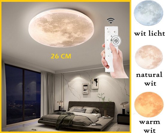 Levabe - Moderne Maan Led Plafondlamp - Dimbare - Glans - Maanlamp - Woonkamer - Slaapkamer - afstandsbediening - Plafond licht - 38CM