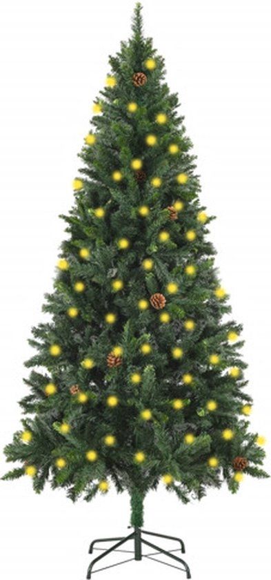vidaXL Kunstkerstboom met verlichting en dennenappels 180 cm groen