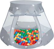 Selonis Pop Up Kasteeltent Grijs Voor Kinderen - 200 Ballen Speeltent - Binnen En Buiten Speelhuisje - 105x90 cm - Geel Groen Blauw Rood Oranje