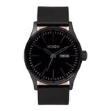 Nixon Sentry Leather Unisex Polshorloge - Zwart/Bruin
