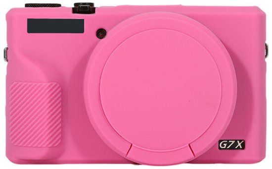 Merkloos LISM Geschikt voor Canon G7X Mark III, Roze rood zachte siliconen camerahoes met afneembare lensdop, krasbestendig