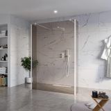 Fortifura Galeria Vrijstaande Inloopdouche - 140x200cm - rookglas - antikalk - 8mm veiligheidsglas - 2 zijwanden 30cm - wandsteunen en hoekprofielen - wit mat