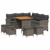 vidaXL 6-delige L-vormige tuinbankset met kussens, polyrotan, grijs