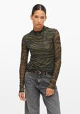 s.Oliver - Femme - T-shirt en maille légèrement transparent avec imprimé animal - Vert olive