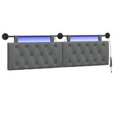 vidaXL Hangend hoofdbord met LED-verlichting, donkergrijs, stof