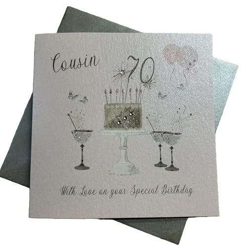 WHITE COTTON CARDS Happy 70th Birthday Card Nephew Champagne Glasses Pink Roses by White Cotton Cards SS42-C70