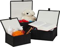Merkloos Relaxdays opbergmand met deksel - set van 3 - bamboe - 3 groottes - zwart
