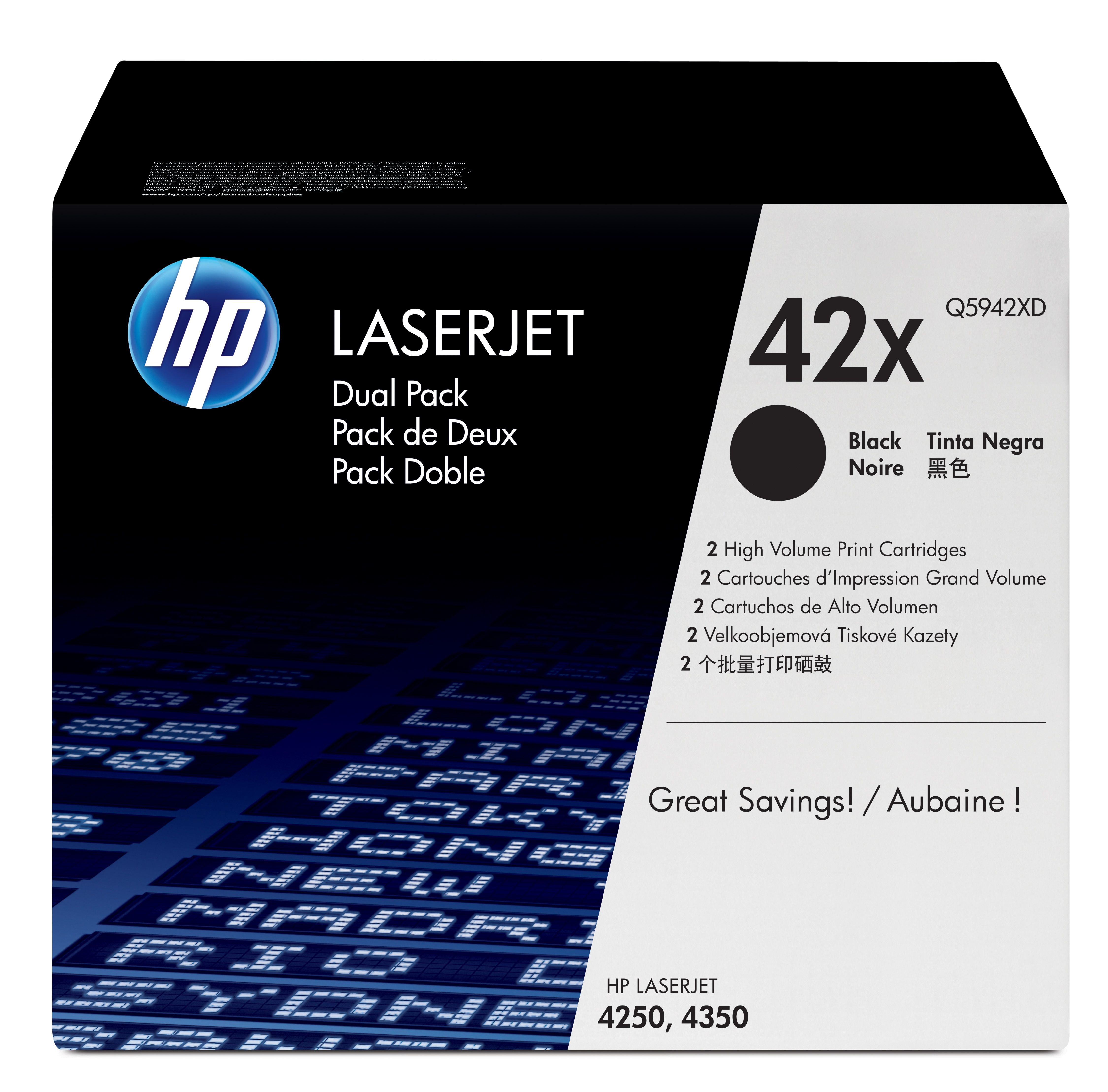 HP 42X - Zwarte toner cartridge - 2-pack - Q5942XD