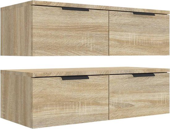 vidaXL Wandkasten - 2 stuks - 68x30x20 cm - Bewerkt Hout - Sonoma Eiken
