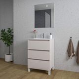 Saniclass Chaci PLUS Badkamermeubelset - 60x86x46cm - keramische wastafel wit - 1 ovale wasbak - 1 kraangat - 3 lades - rechthoekige spiegel - mat cotton (beige)