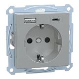 Schneider Electric Merten USB-Schuko-stopcontact, MEG2367-0460 | USB type A+C, inbouw, systeem M, aluminium