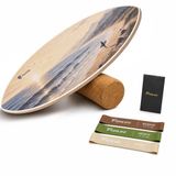 FunLife OCEAN BREEZE Balance Board Set met kurkrol en 3 weerstandsbanden – Berkenhouten balancetrainer voor core-, balans- en krachttraining